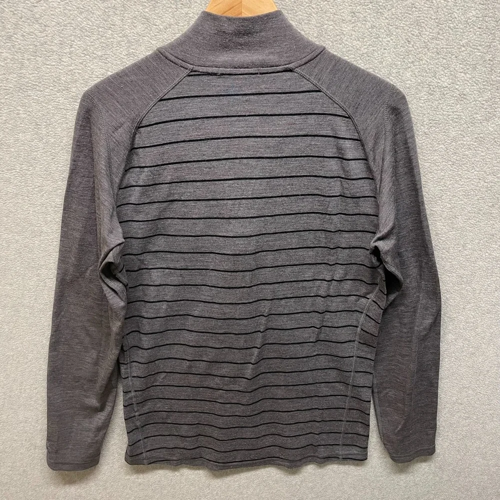 Smartwool Mens Pullover Sweater Gray‎ Striped Merino Wool Half Zip Long Sleeve M